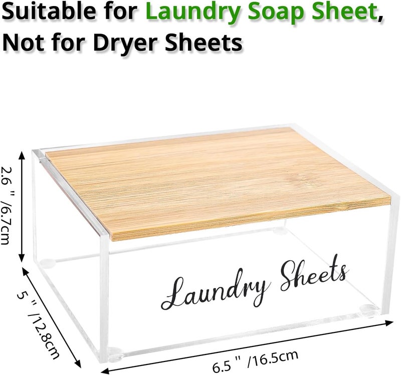 VOTLEVT Acrylic Laundry Detergent Sheets Holder with Bamboo Lid, Laundry Soap Sheets Container Box Dispenser for Laundry Room - Image 2